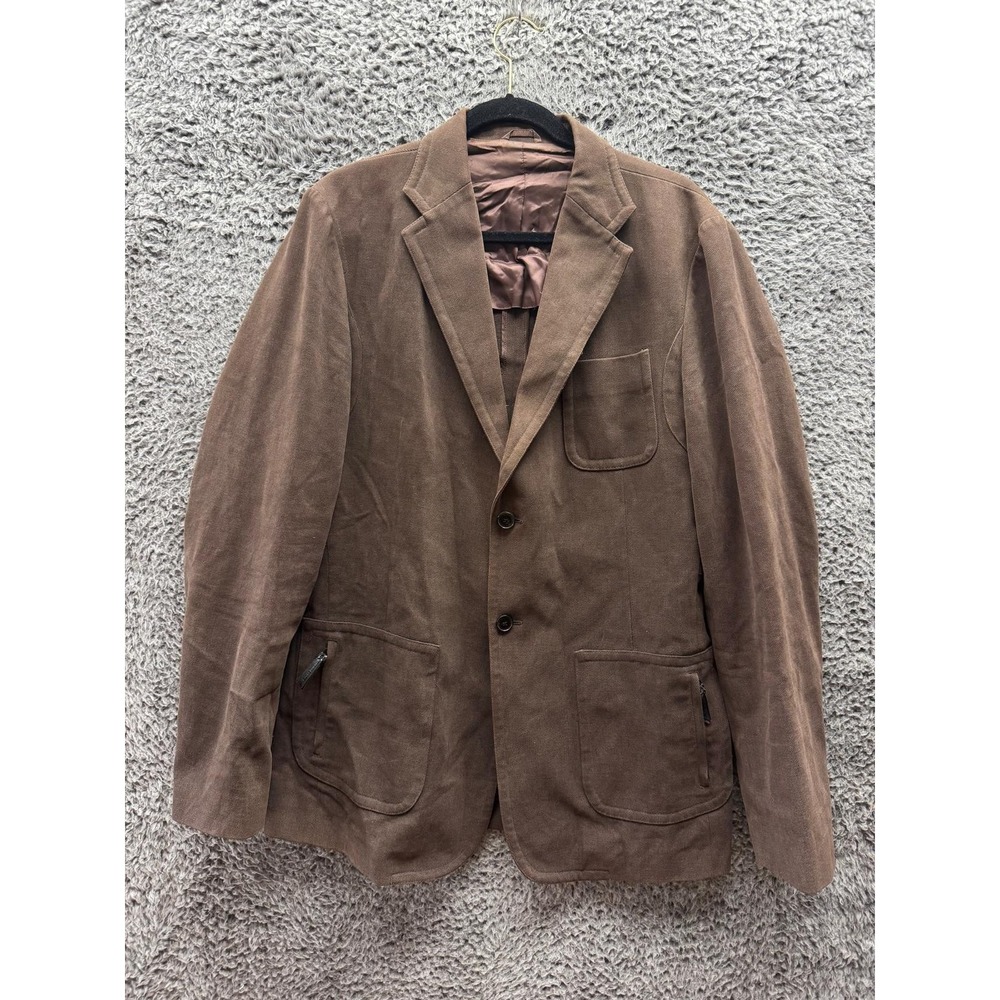 Cotton Two-Button Twill Notch Blazer Jacket Brown Mens Size